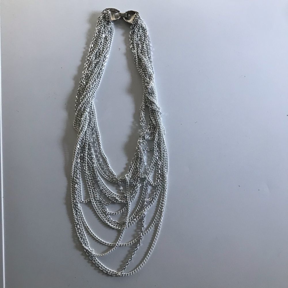 Chain Multi Layer White Silver Tone Necklace - image 2